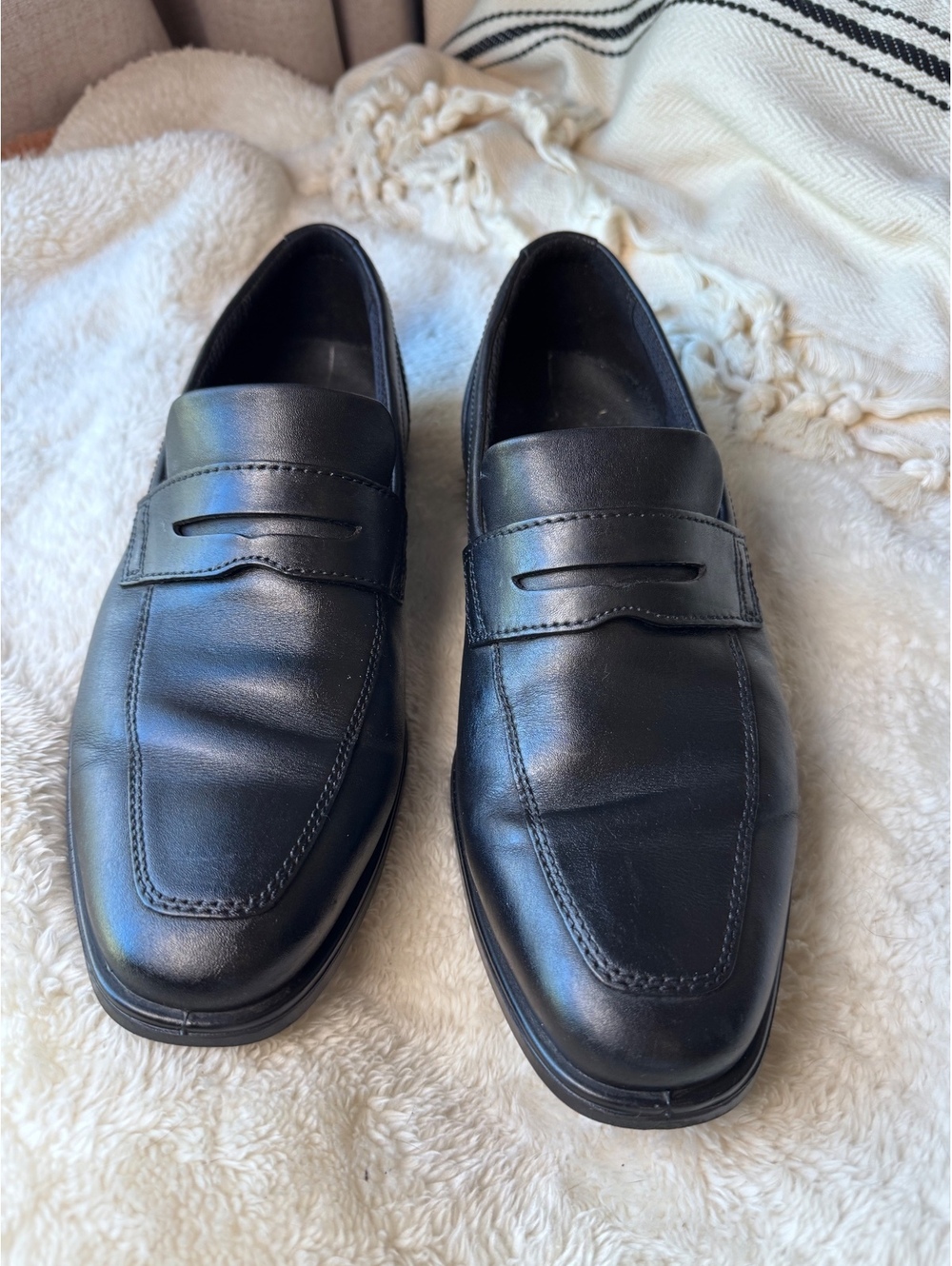 ECCO Men’s Black Leather Penny Loafers Slip-On Dress Shoes EU 41 US 7-7.5